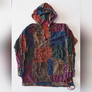 Avatar Womens Boho Multicolored Cotton Patchwork Pullover Hooded Sweater Small